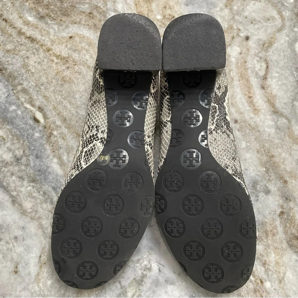 Tory Burch Chunky Heel Shoes Women's 8.5 M Gray Leather Snakeskin Print - Picture 12 of 15